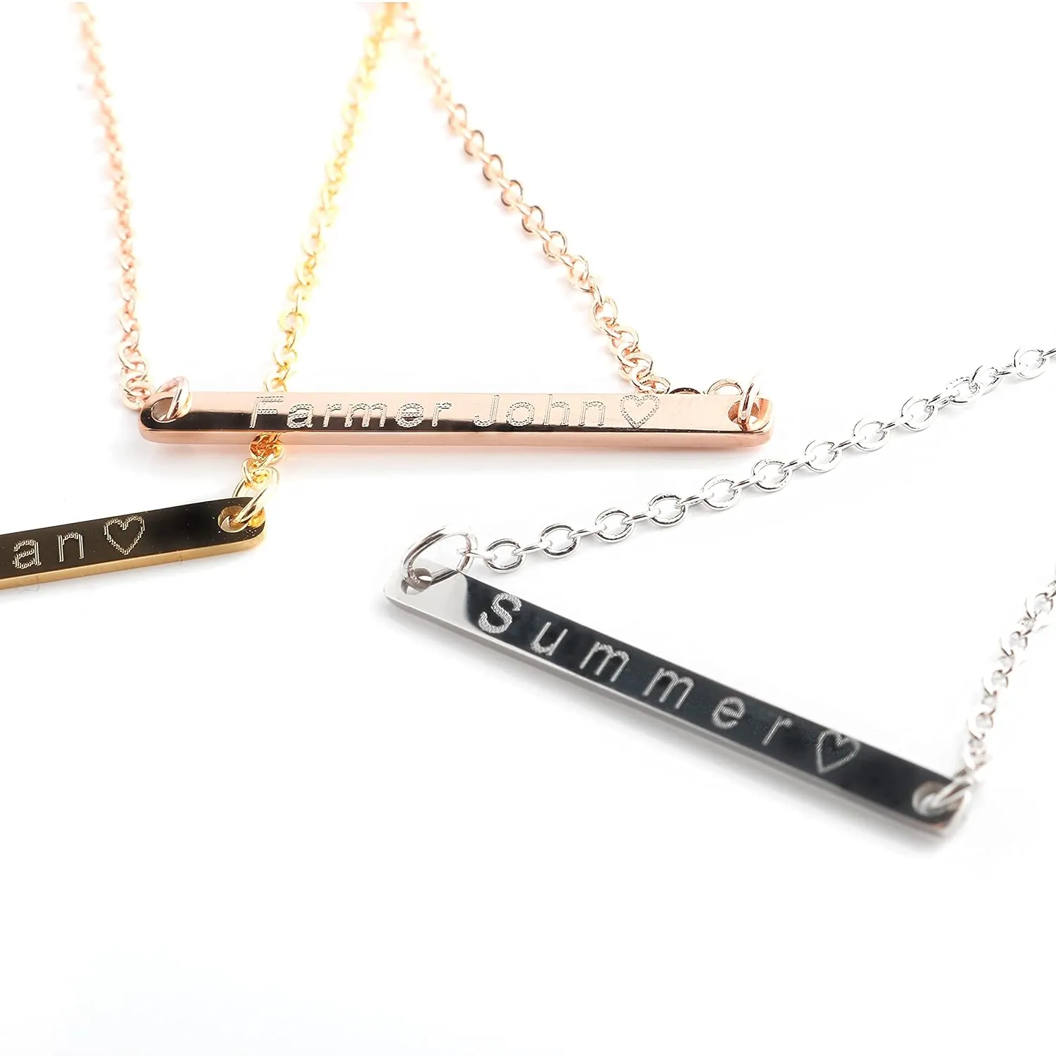 Custom Name Bar Necklace Dainty Personalized Gift Plate Pendant with Delicate Charms