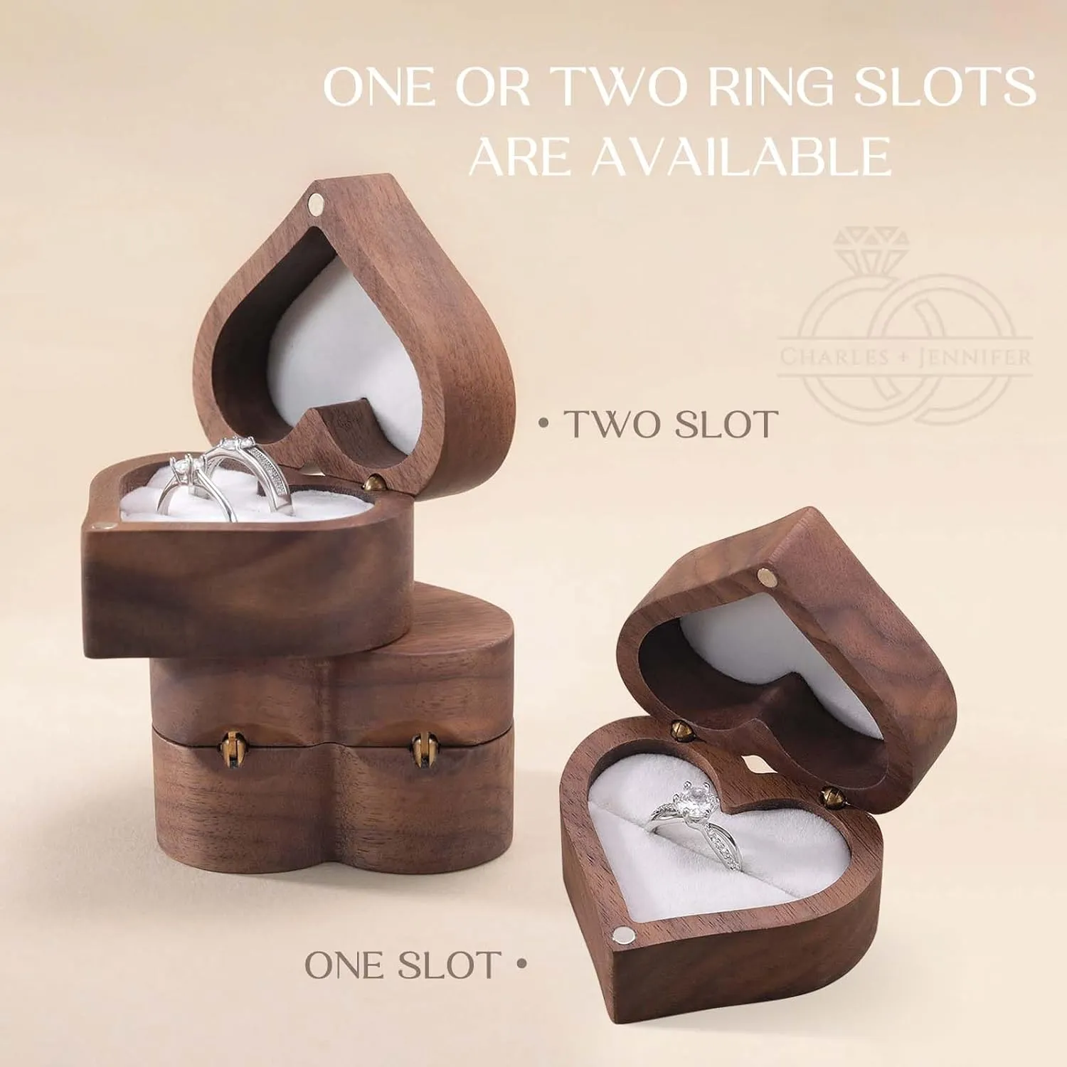 Custom Wooden Ring Box Personalized Wedding Ring Box Customized Proposal Ring Box Engagement Ring Box for Ceremony Wedding Gift for Couple (Heart Ring Box)