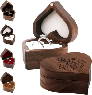 Custom Wooden Ring Box Personalized Wedding Ring Box Customized Proposal Ring Box Engagement Ring Box for Ceremony Wedding Gift for Couple (Heart Ring Box)