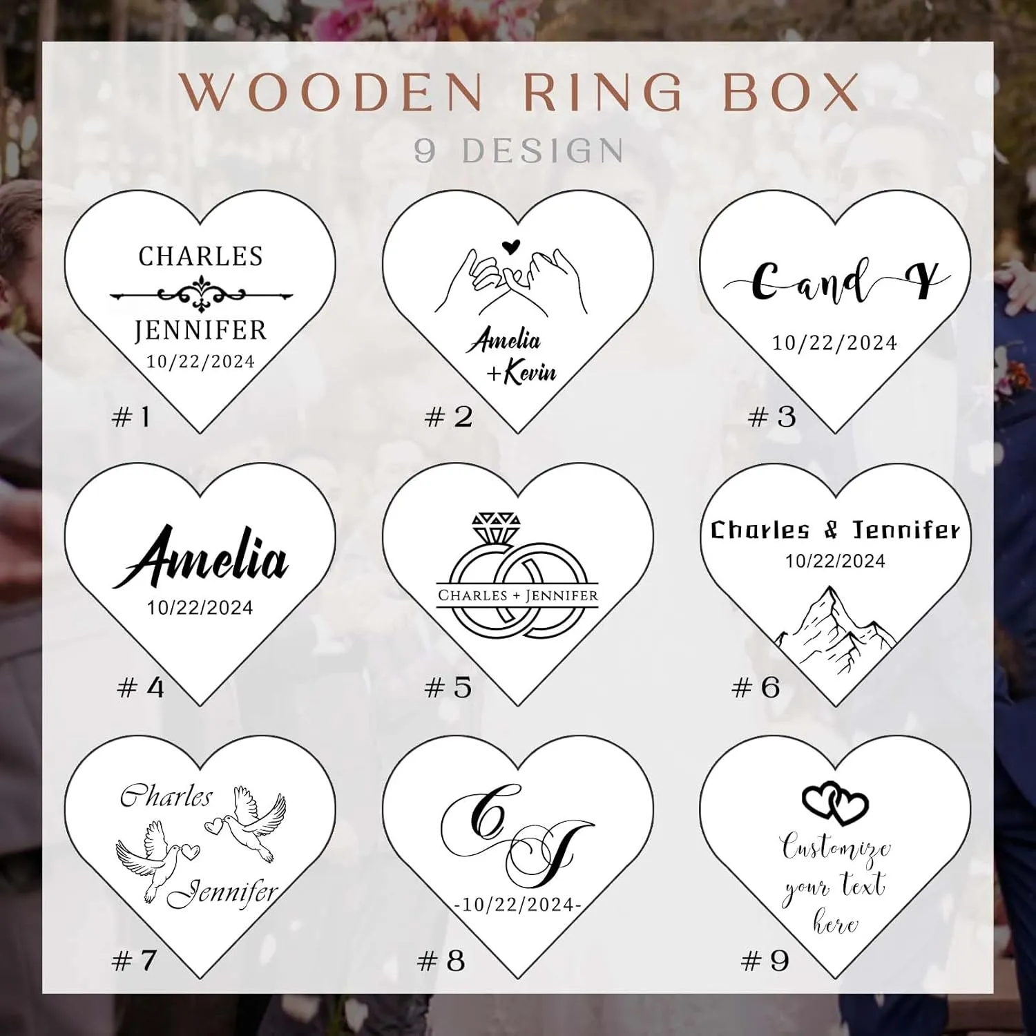 Custom Wooden Ring Box Personalized Wedding Ring Box Customized Proposal Ring Box Engagement Ring Box for Ceremony Wedding Gift for Couple (Heart Ring Box)