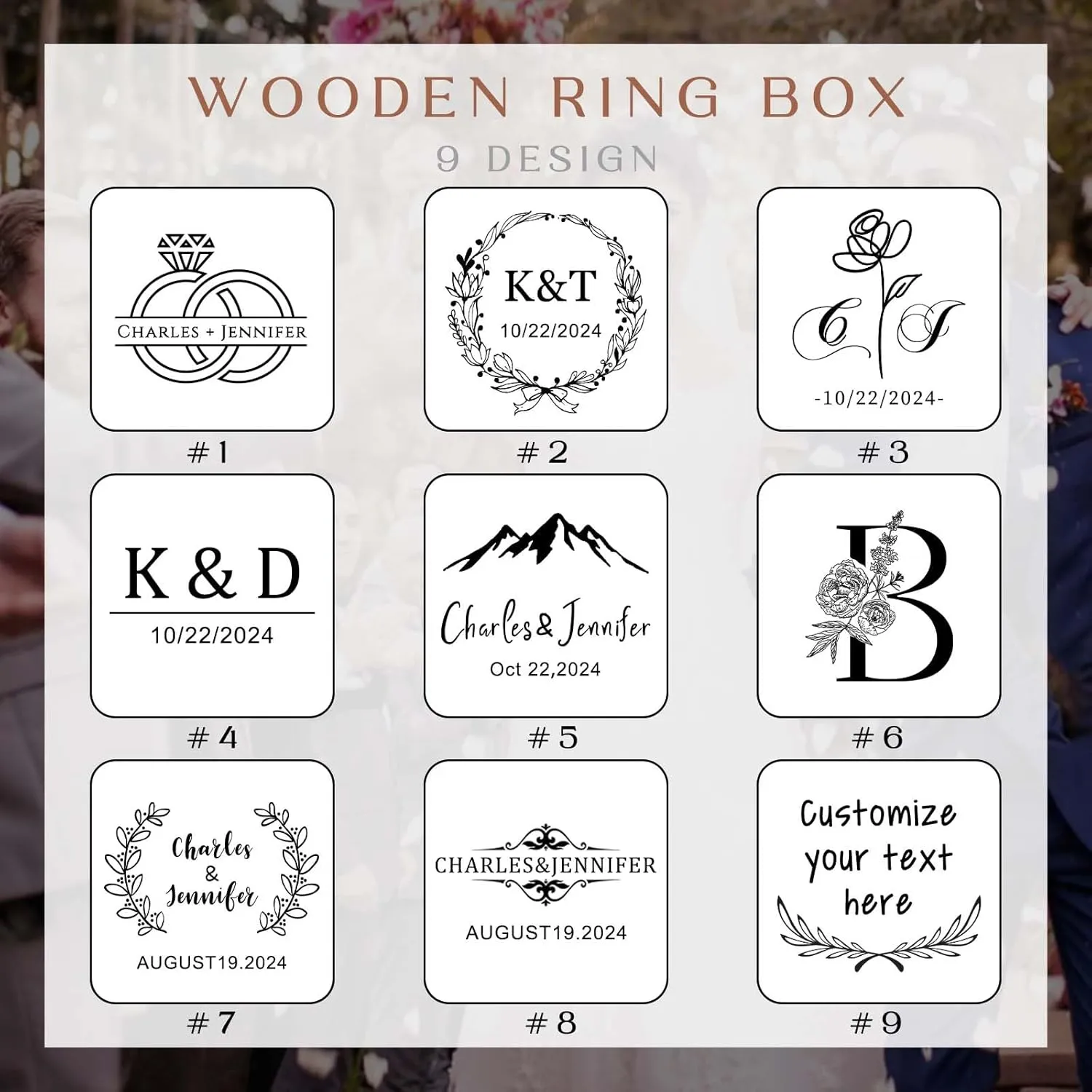 Custom Wooden Ring Box Personalized Wedding Ring Box Customized Proposal Ring Box Engagement Ring Box for Ceremony Wedding Gift for Couple (Square Ring Box)