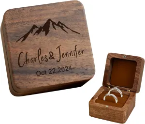 Custom Wooden Ring Box Personalized Wedding Ring Box Customized Proposal Ring Box Engagement Ring Box for Ceremony Wedding Gift for Couple (Square Ring Box)