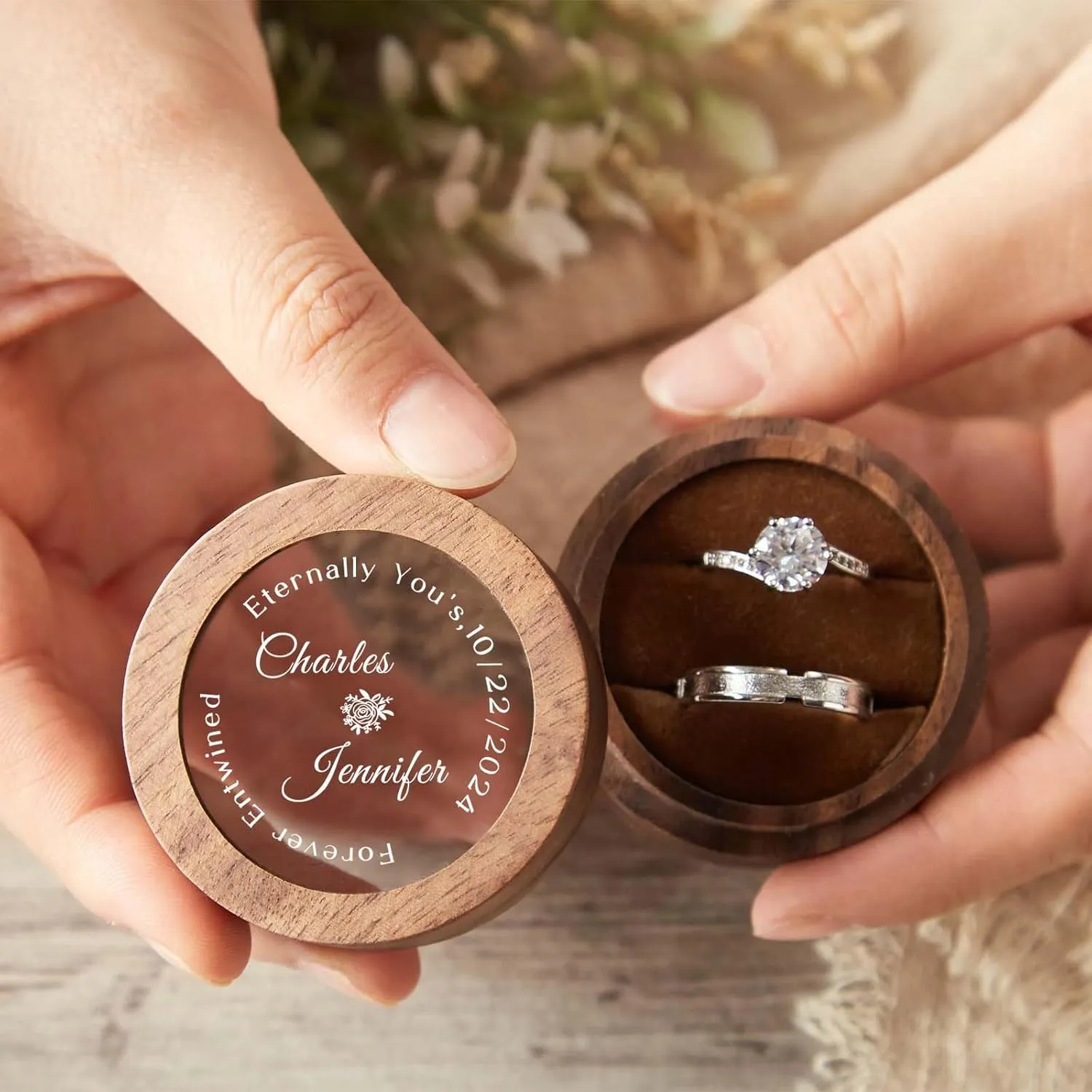 Custom Wooden Ring Box Personalized Wedding Ring Box Customized Proposal Ring Box Engagement Ring Box for Ceremony Wedding Gift for Couple