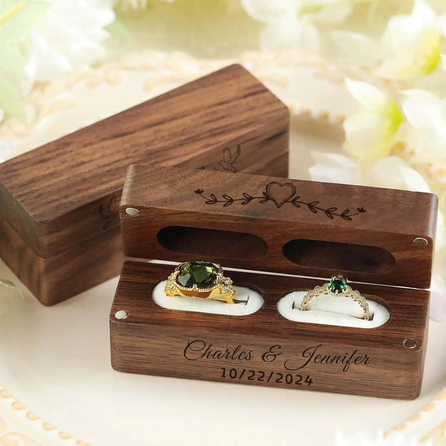 Custom Wooden Ring Box Personalized Wedding Ring Box Customized Proposal Ring Box Engagement Ring Box for Ceremony Wedding Gift for Couple