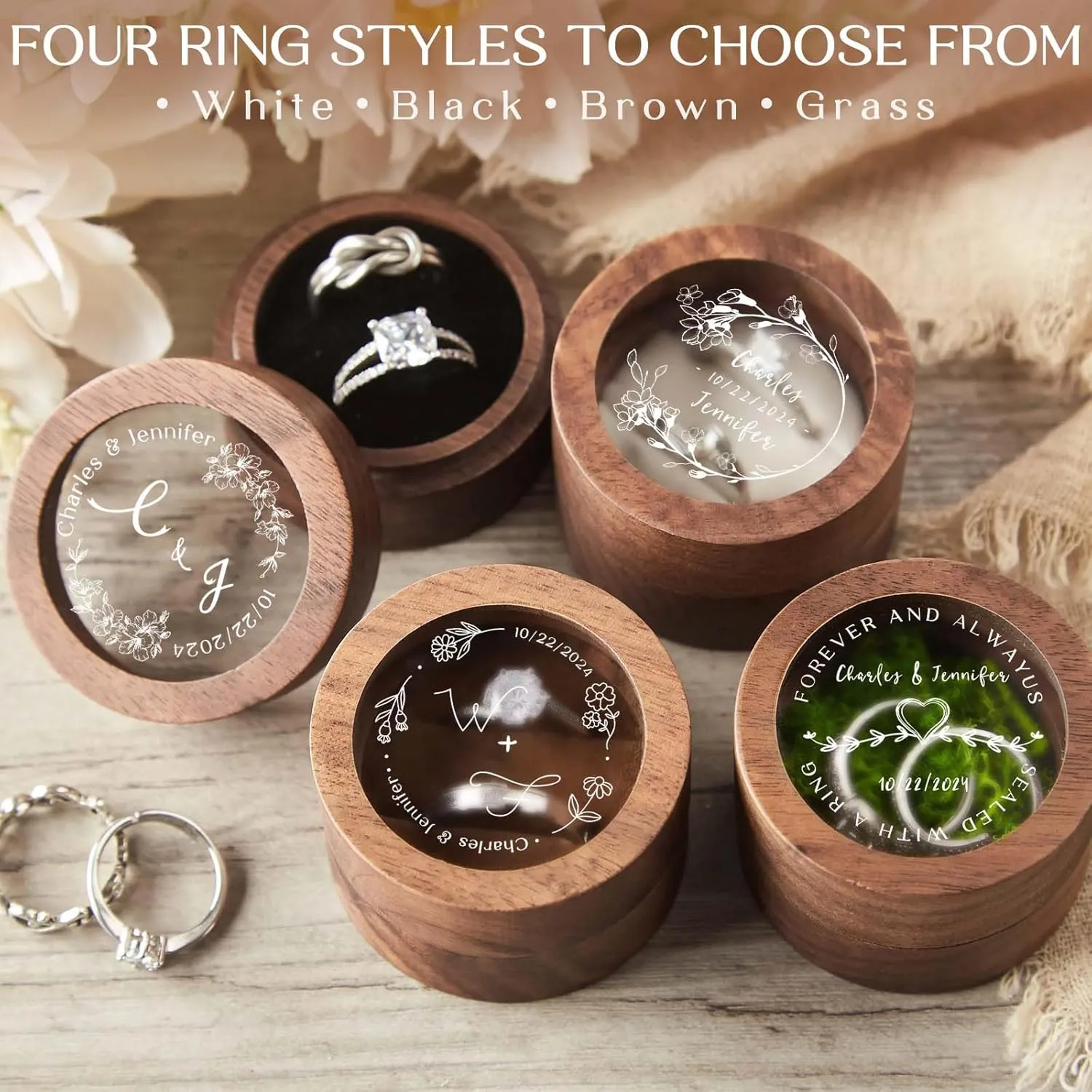 Custom Wooden Ring Box Personalized Wedding Ring Box Customized Proposal Ring Box Engagement Ring Box for Ceremony Wedding Gift for Couple