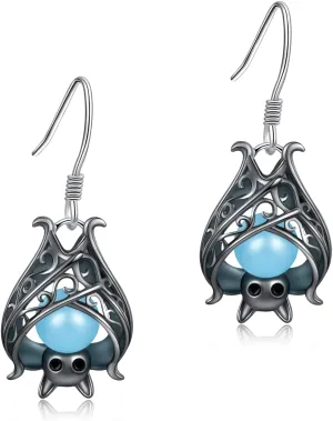 Cute Bat Earrings Sterling Silver Glowing in The Dark Animal Dangle Earring Little Witchy Vampire Halloween Jewelry Gift for Women