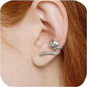 Cute Bear Koala Clip On Cartilage Ear Cuff Earrings Non Piercing Clip on Cartilage Cuff Earrings for Women Vintage Silver Cat Cuff Wrap Earrings Fake Hoops Huggie Studs Jewelry Gifts