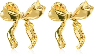 Cute Gold Silvery Bow Stud Earrings for Women Classic Ribbon Bow Stud Bowknot Statement Earrings Christmas Birthday Jewelry