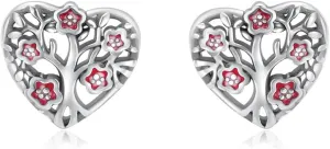 Cute Heart Tree of Life Stud Earrings for Women Cartilage 925 Sterling Silver Enamel Red Flower Hollow Love Hearted Studs Earring Vintage Valentine's Day Jewelry Birthday Gifts Hypoallergenic
