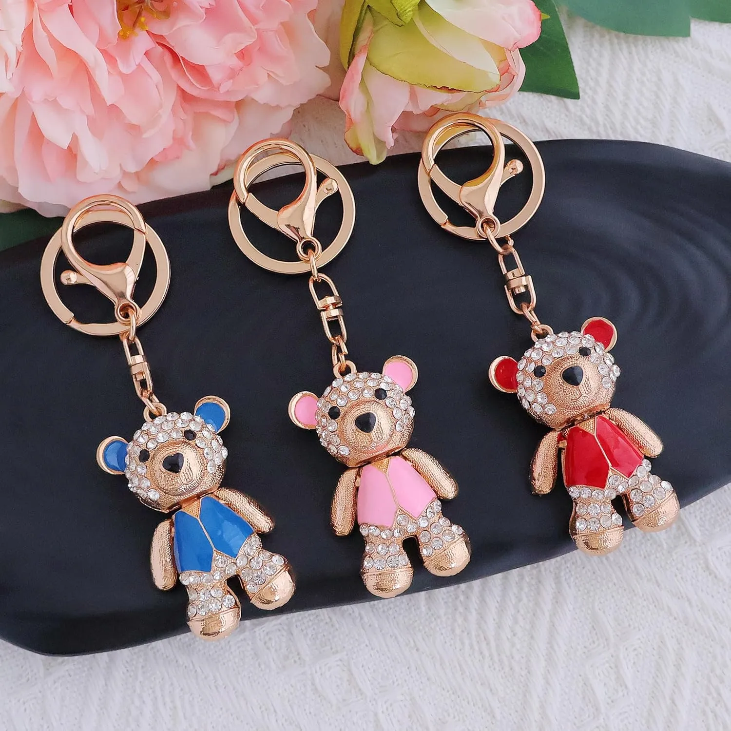 Cute Keychain Women Key Chains For Car Kawaii Anime Crystal Bling Pink Keychains Ring For Bag Purse Charm Accessories