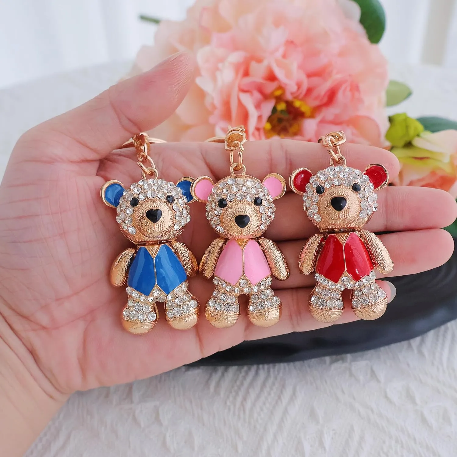 Cute Keychain Women Key Chains For Car Kawaii Anime Crystal Bling Pink Keychains Ring For Bag Purse Charm Accessories