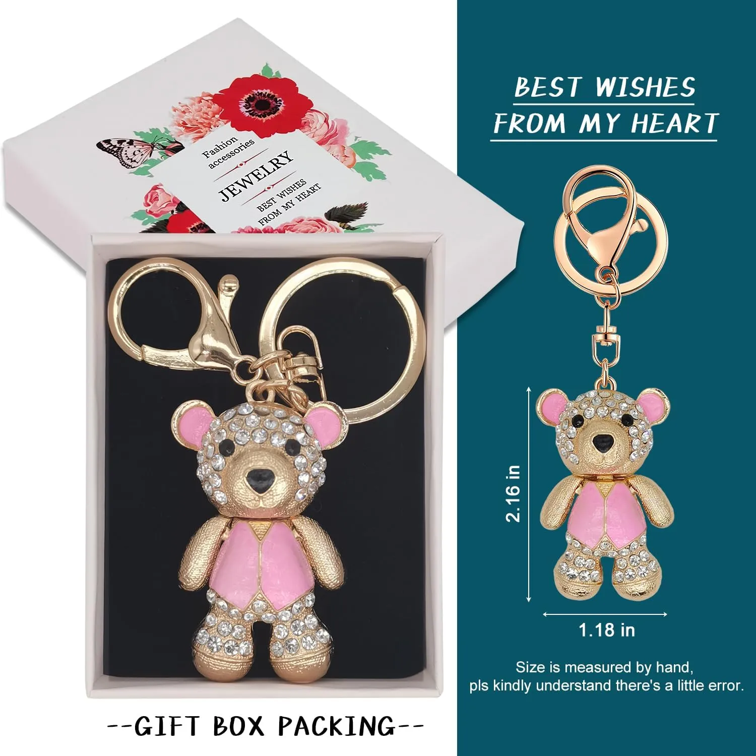Cute Keychain Women Key Chains For Car Kawaii Anime Crystal Bling Pink Keychains Ring For Bag Purse Charm Accessories