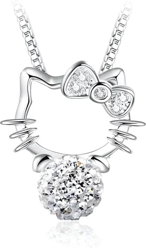 cute Kitty Necklace - Rhinestone Jewelry Pendant Necklace, Cute cat Pendant, Fashion kitty Accessories for,Young Women Sisters Bff Friendship Wife Gift Birthday