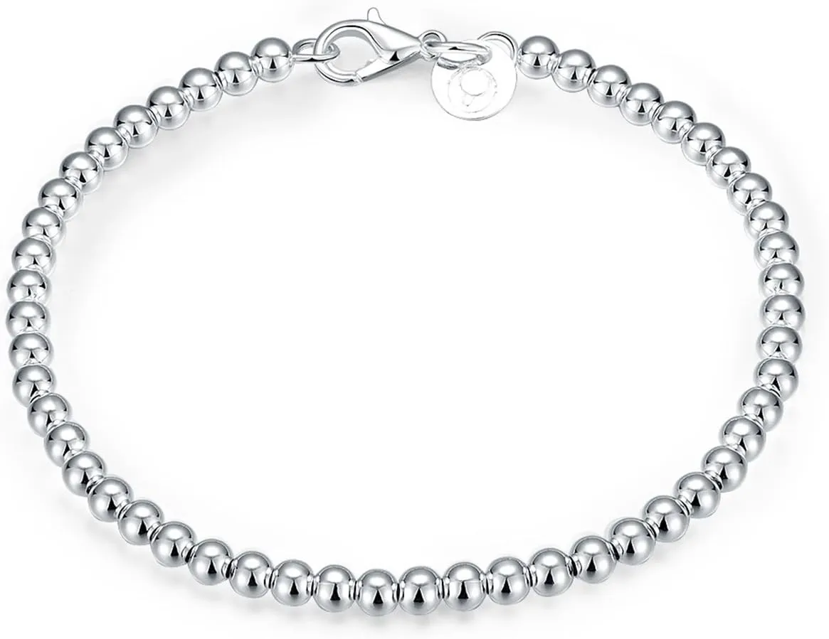 Cutesmile Fashion Jewelry 925 Sterling Silver 4mm Lucky Round Beads Bracelet for Women