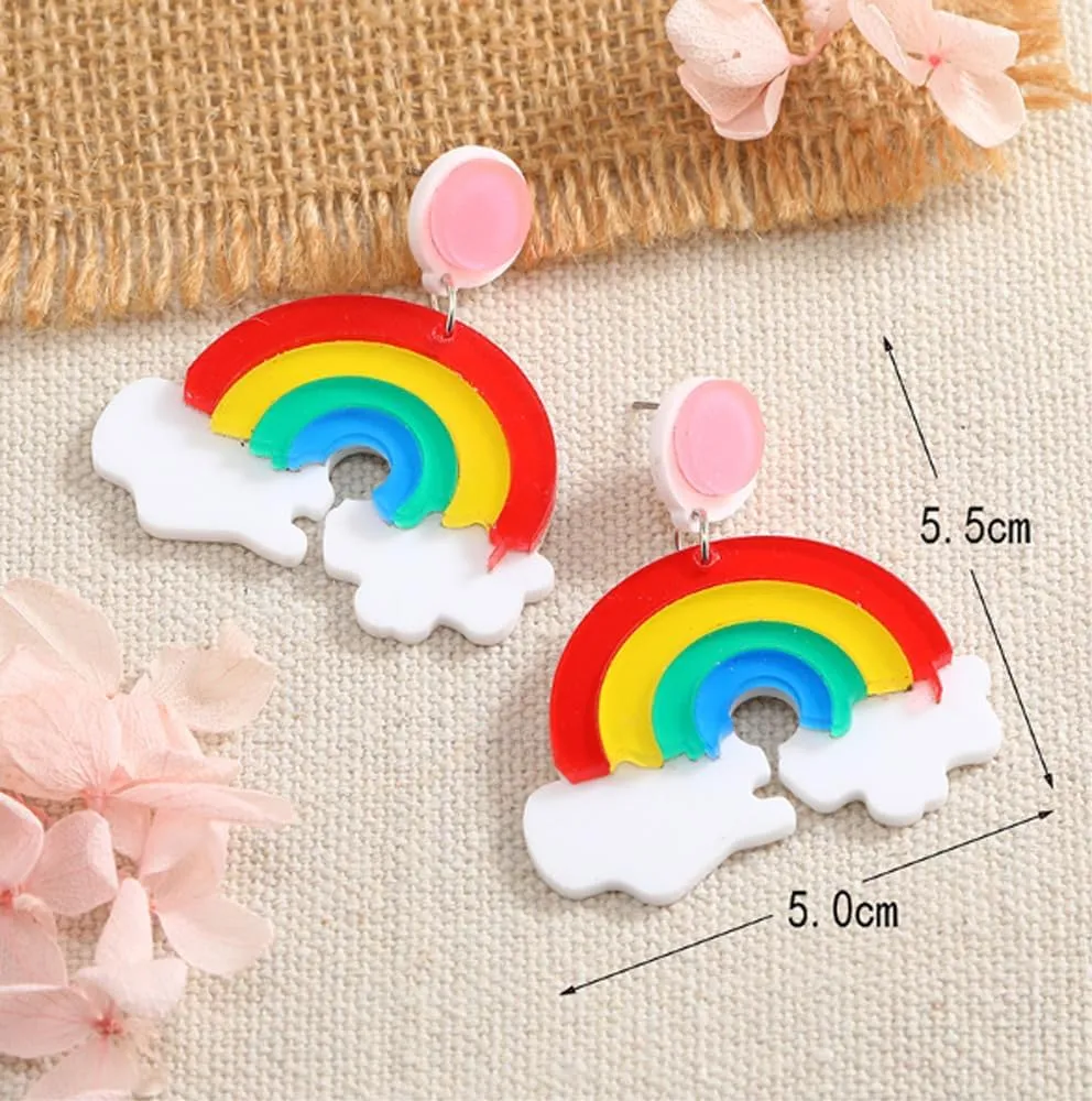 CutieJewelry Rainbow Cloud Colorful Lightning Dangle Stud Earrings