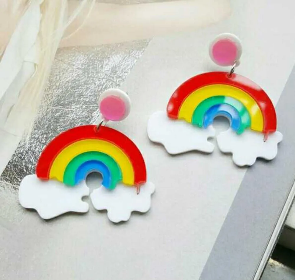 CutieJewelry Rainbow Cloud Colorful Lightning Dangle Stud Earrings