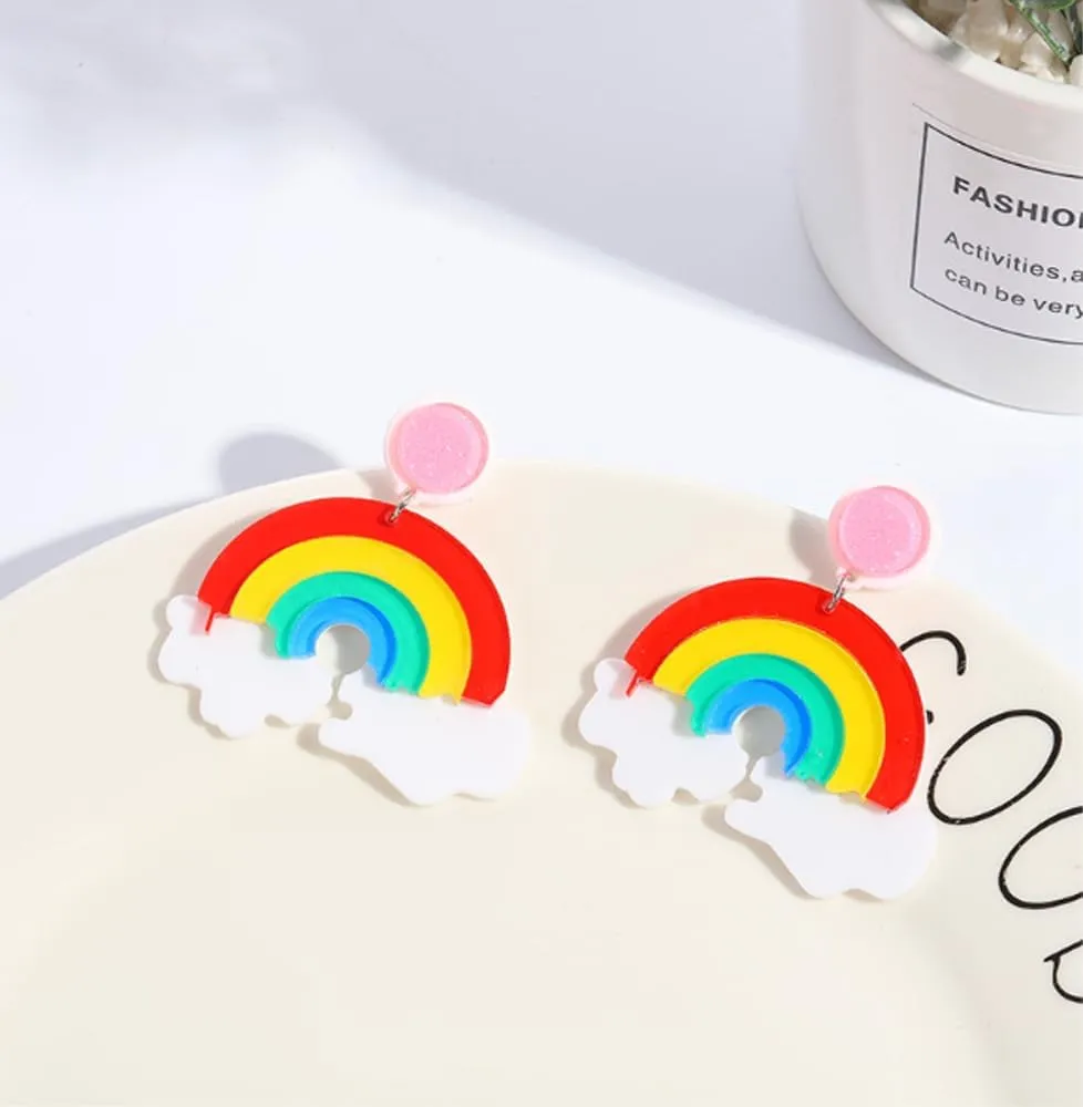 CutieJewelry Rainbow Cloud Colorful Lightning Dangle Stud Earrings