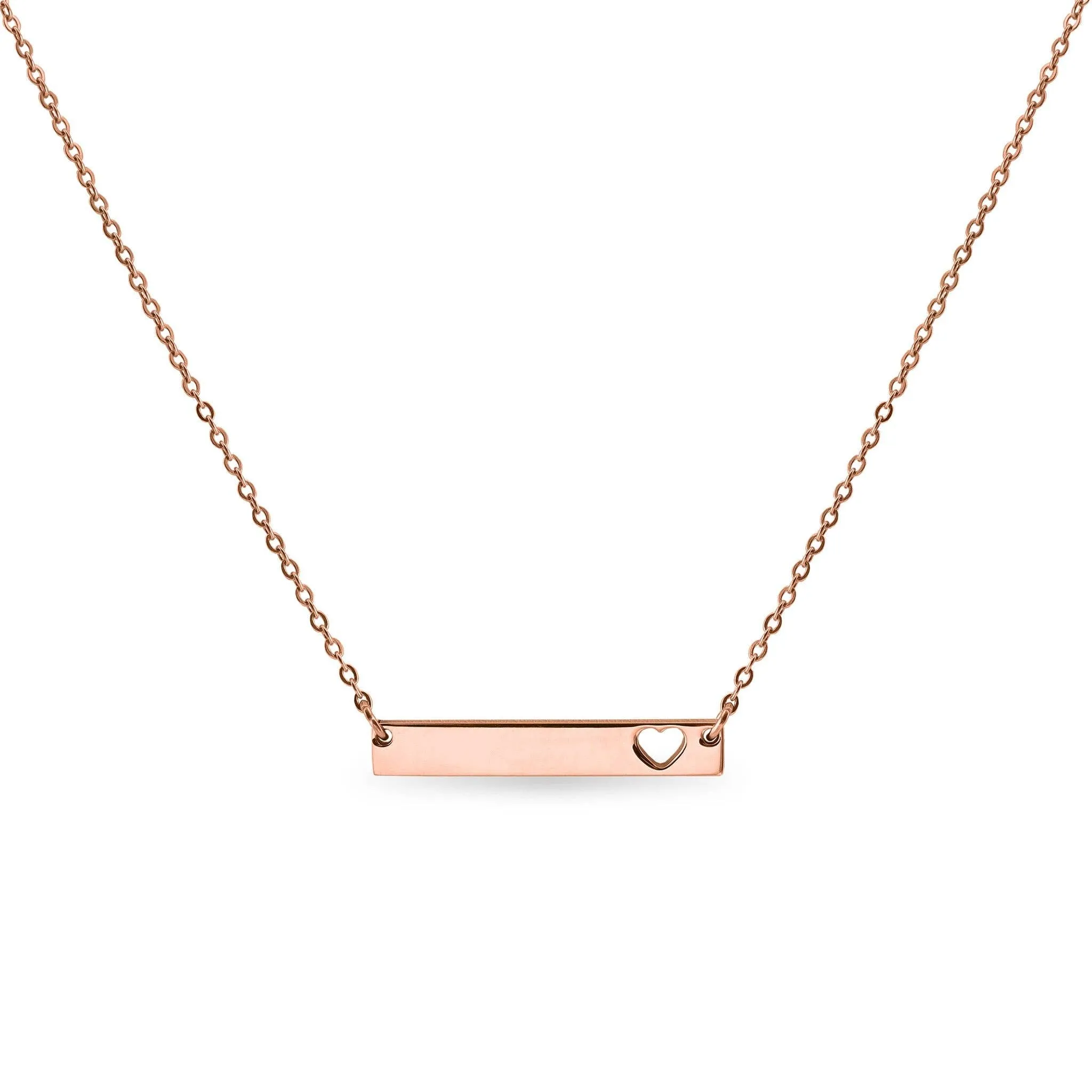 Cutout Heart Bar Necklace - Laser Engraved Personalization