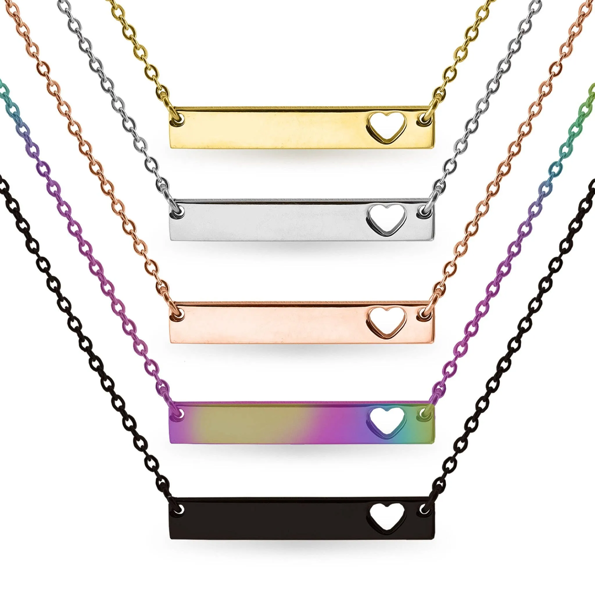 Cutout Heart Bar Necklace - Laser Engraved Personalization