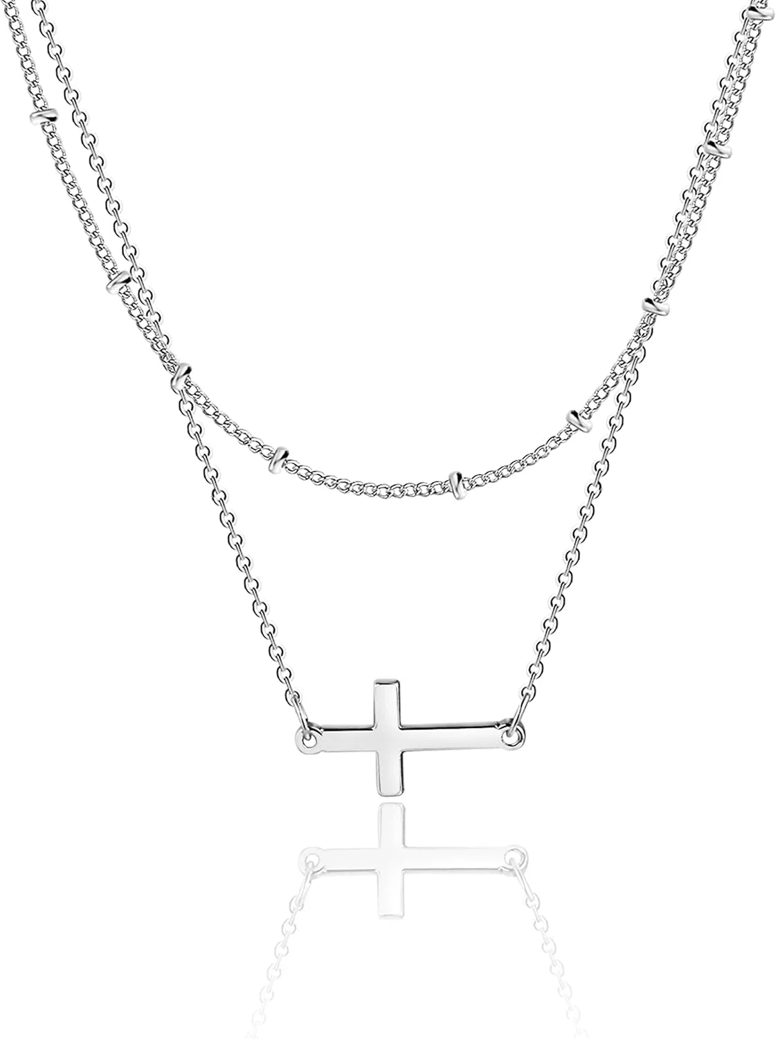 Dainty Cross Necklace for Women 14K Gold Plated Cross Pendant Necklaces Tiny Sideways Cross CZ Diamond Nekclace Delicate Everyday Jewelry Gift