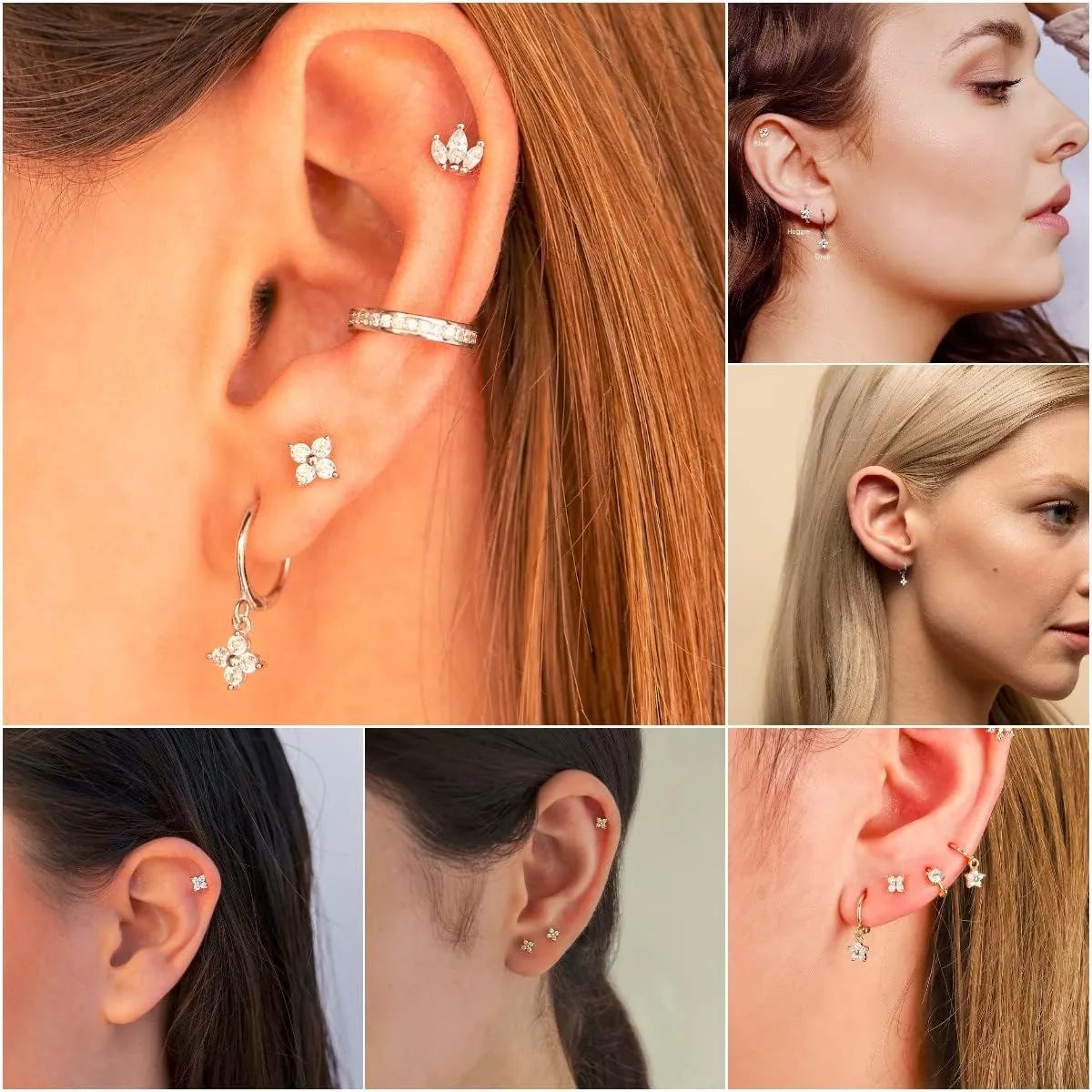 Dainty Flower Shaped CZ Dangle Hoop and Stud Earrings Sets for Women, Drop Huggie Earrings with Cubic Zirconia Charm in Sterling Silver Gifts for Her