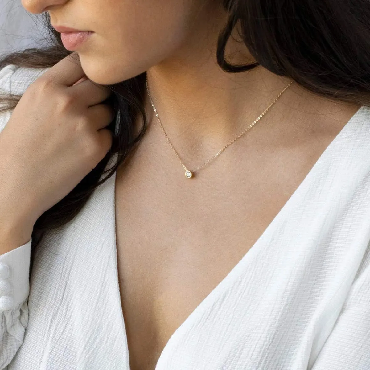 Dainty Gold Layered Bar Neckalce Moon Pendant Lariat Y Necklace 14K Gold Simple Necklace for Women