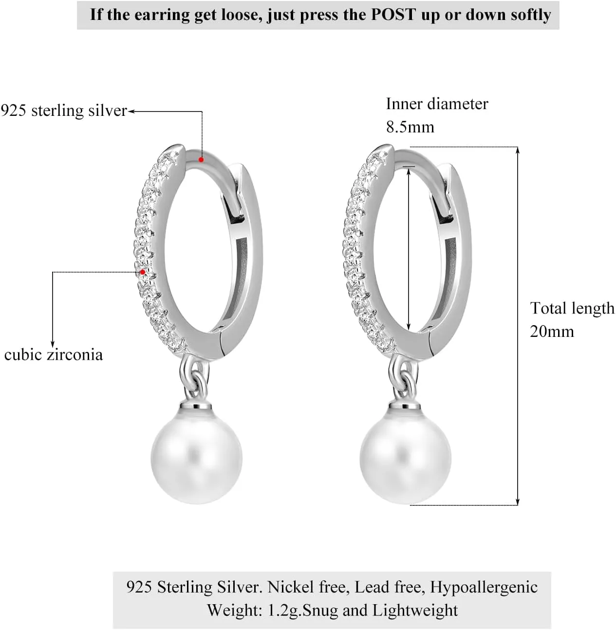 Dainty Huggie Hoop Earrings with Dangle for Women, Solid 925 Sterling Silver Small Huggie Earring with Drop Charms Jewelry Gift for Her