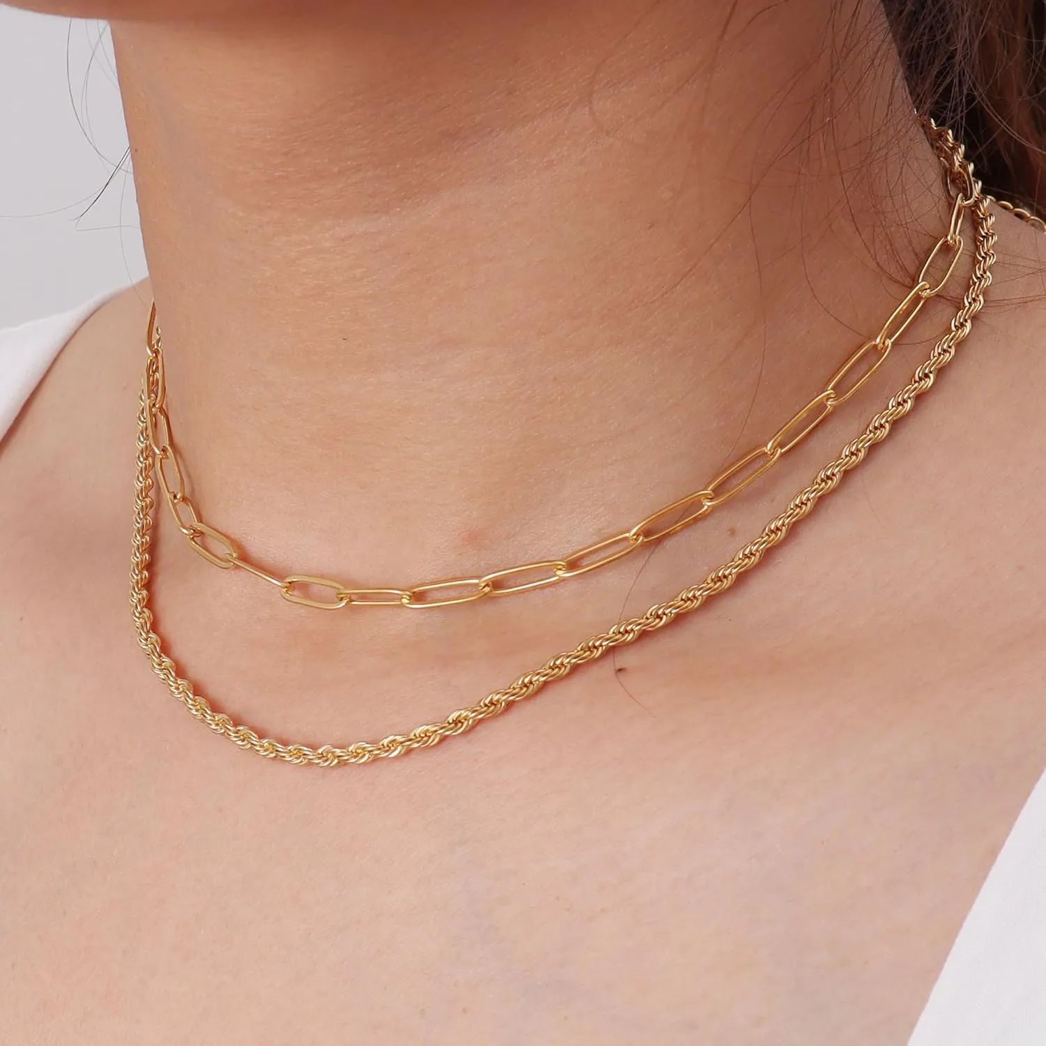 Dainty Ladies 18K Gold Plated Layered Herringbone Necklaces for Women Minimalist Stainless Steel Snake Chain Choker Necklace Waterproof Jewelry Gifts