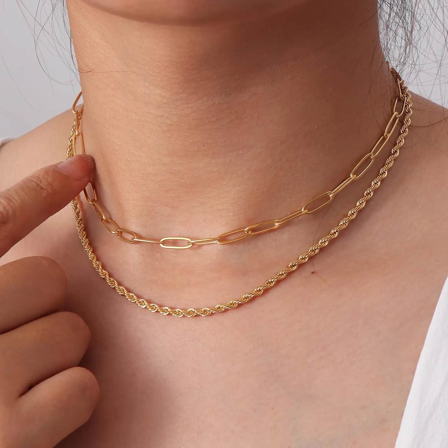 Dainty Ladies 18K Gold Plated Layered Herringbone Necklaces for Women Minimalist Stainless Steel Snake Chain Choker Necklace Waterproof Jewelry Gifts