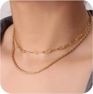 Dainty Ladies 18K Gold Plated Layered Herringbone Necklaces for Women Minimalist Stainless Steel Snake Chain Choker Necklace Waterproof Jewelry Gifts