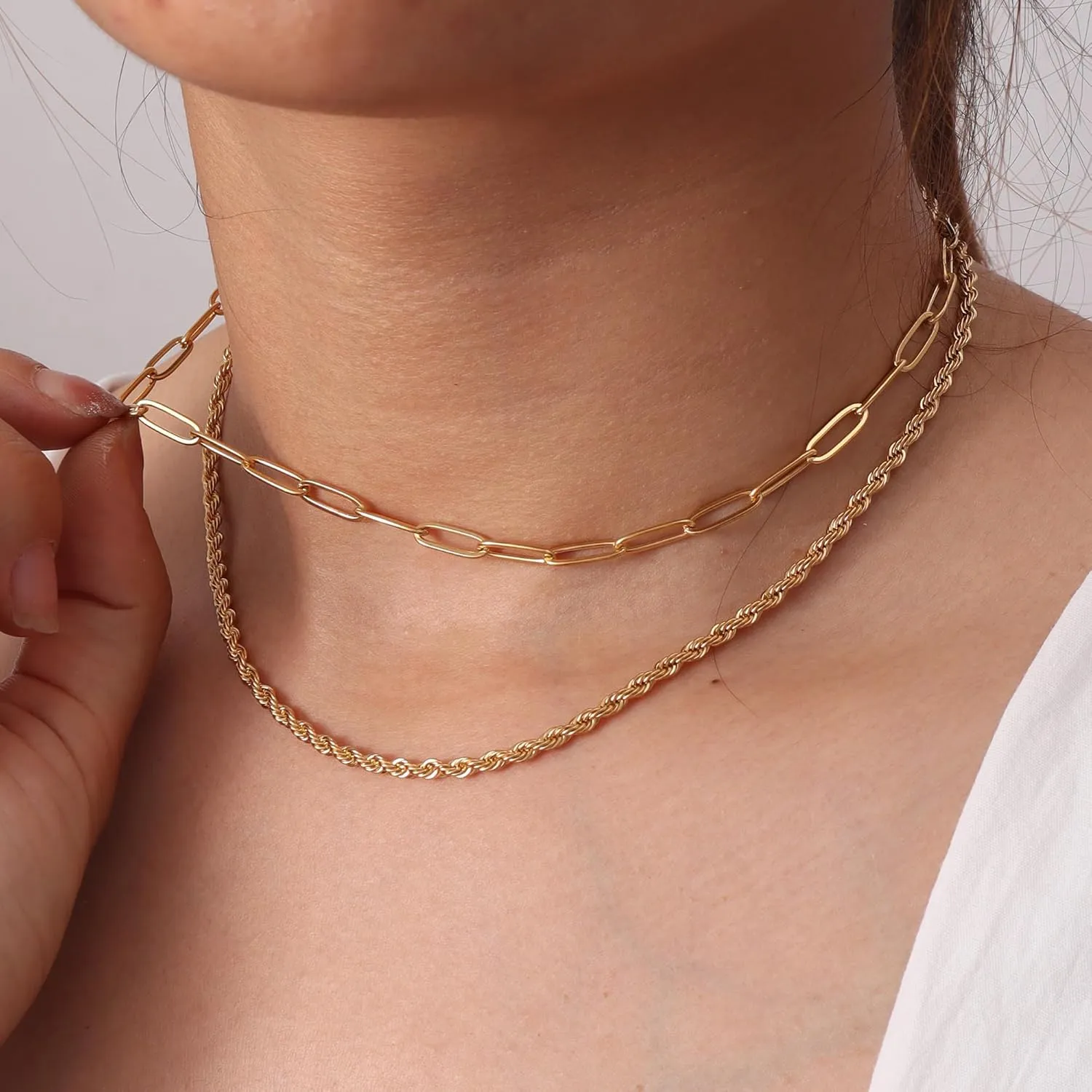 Dainty Ladies 18K Gold Plated Layered Herringbone Necklaces for Women Minimalist Stainless Steel Snake Chain Choker Necklace Waterproof Jewelry Gifts