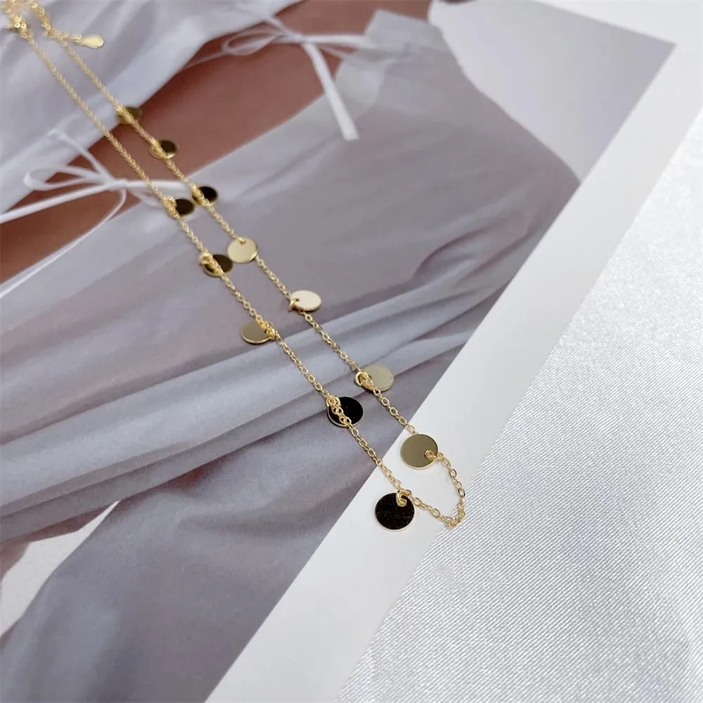 Dainty Multi Disc Choker Necklace for Women Minimalist 925 Sterling Silver 14K Gold Plated Small Round Disc Coin Simple Statement Chain Adjustable Choker Necklaces Fashion Jewelry Birthday Christmas Gifts Her Bff Birthday