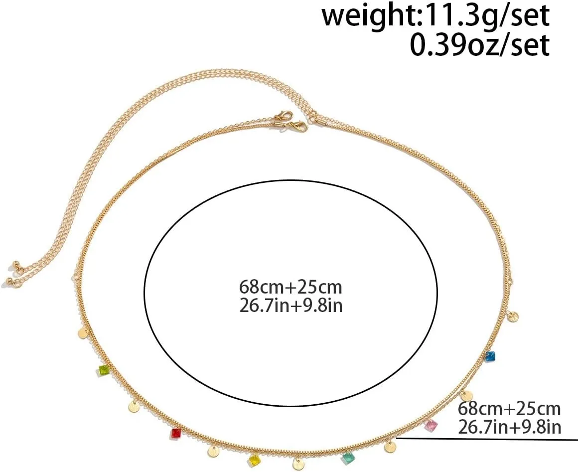 Dainty Multilayered Body Chains Gold Silver Boho Layered Beach Waist Chain CZ Adjustable Bikini Belly Chain Jewelry Accessories for Women Sexy Summer Birthday Gift Friendship