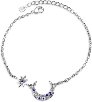 Dainty Star Moon Bracelets 925 Sterling Silver Crystal Cubic Zirconia Crescent Moon Chain Adjustable Necklace Bracelet Fashion Jewelry Gifts for Women
