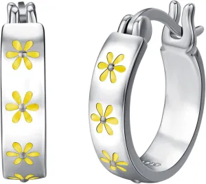 Daisy Earring 925 Sterling Silver Daisy Flower Hoop Hypoallergenic Jewelry Gifts for Women