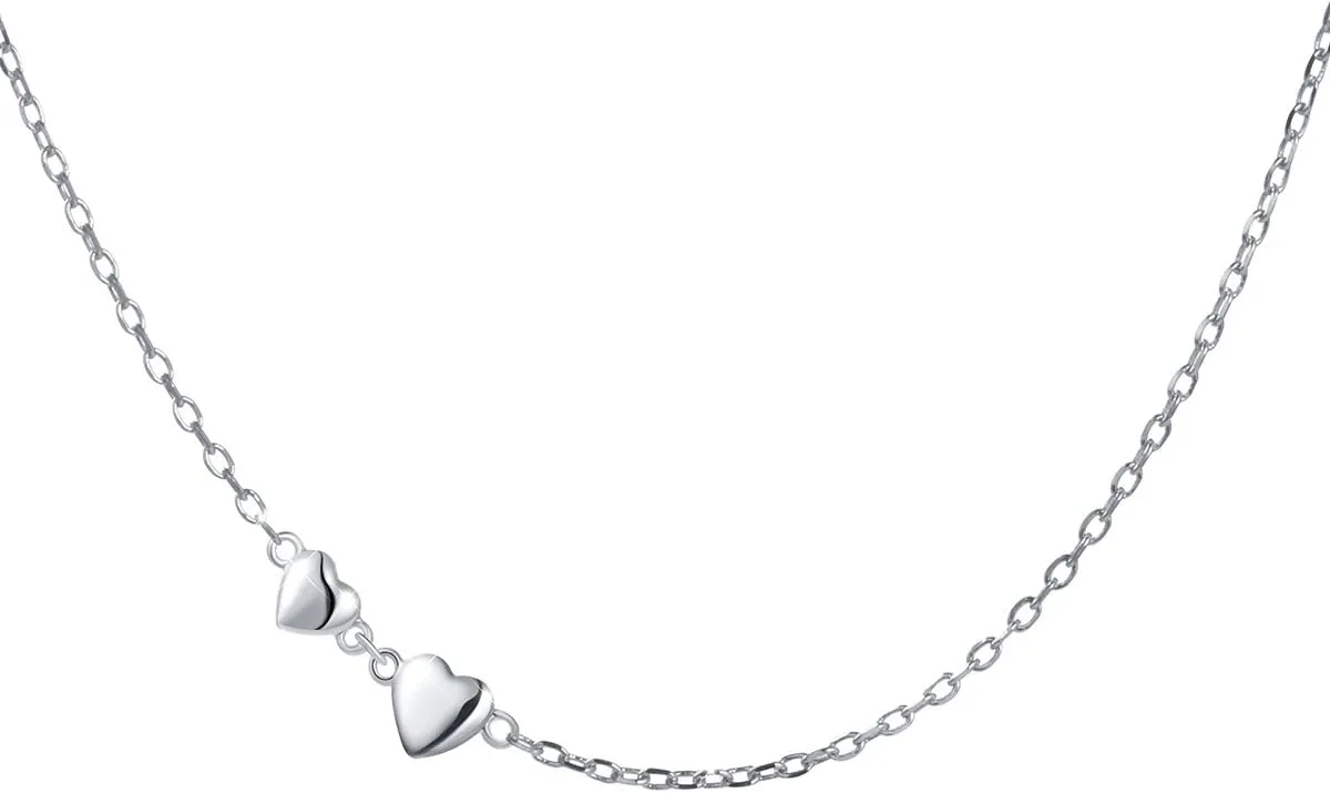 DAOCHONG S925 Sterling Silver Jewelry Tiny Delicate Sideways Double Forever Love Heart Choker Necklace, 16 2"