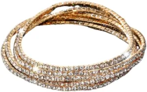 DATOA 10Pcs Sparkling Rhinestone Stretch Tennis Bracelets Set Fashion Stackable Crystal Elastic Bracelet Shining Wedding Party Jewelry