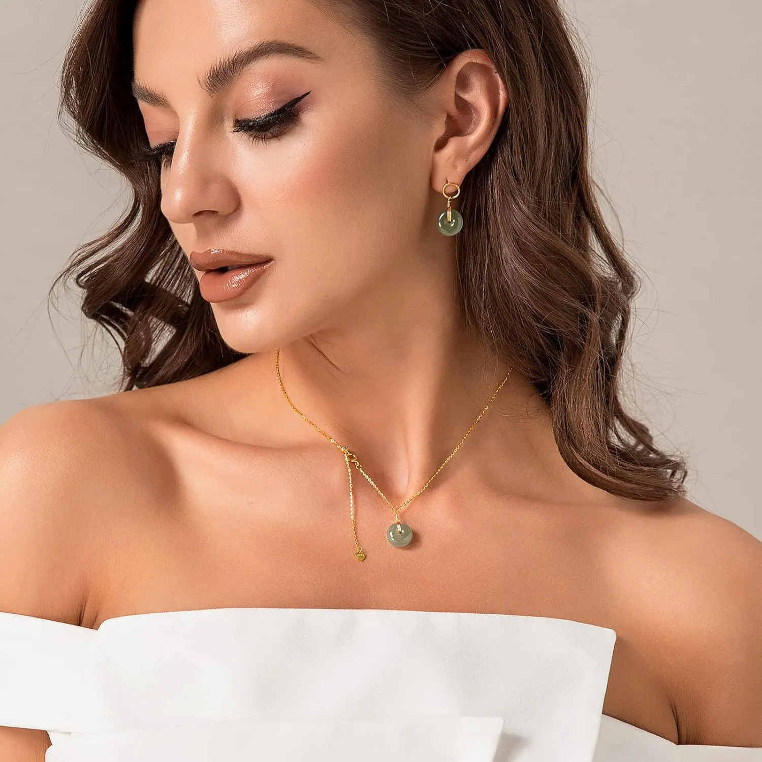 DAUMIER Jade Necklace 925 Sterling Silver 14K Gold Plated Jade Pendant Necklaces for Women Natural Green Hetian Jade Necklace Jewelry Gift for Women Girls