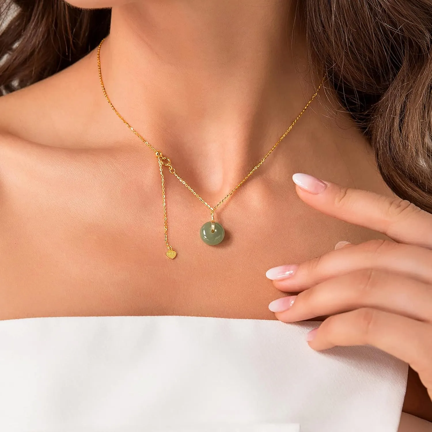 DAUMIER Jade Necklace 925 Sterling Silver 14K Gold Plated Jade Pendant Necklaces for Women Natural Green Hetian Jade Necklace Jewelry Gift for Women Girls