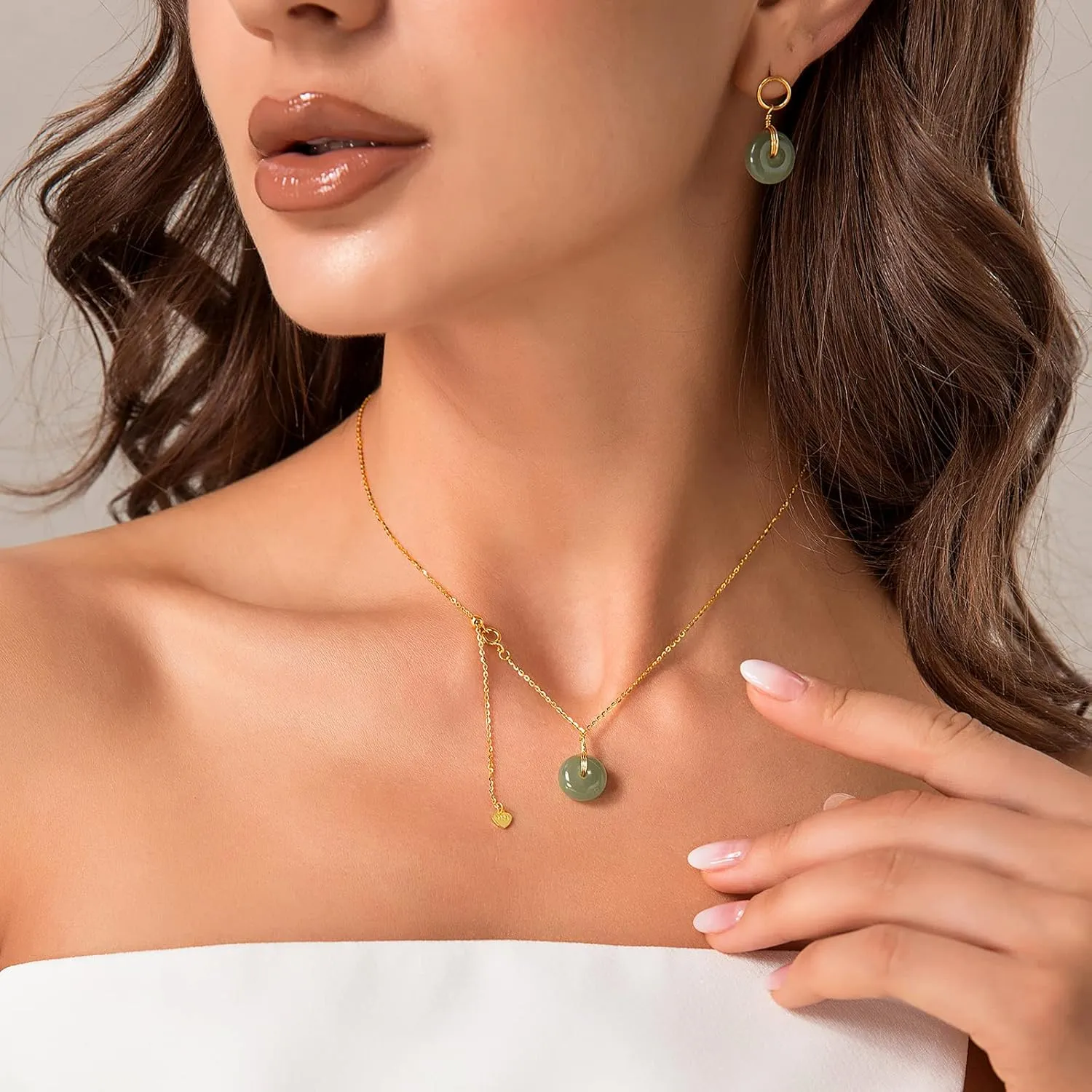 DAUMIER Jade Necklace 925 Sterling Silver 14K Gold Plated Jade Pendant Necklaces for Women Natural Green Hetian Jade Necklace Jewelry Gift for Women Girls