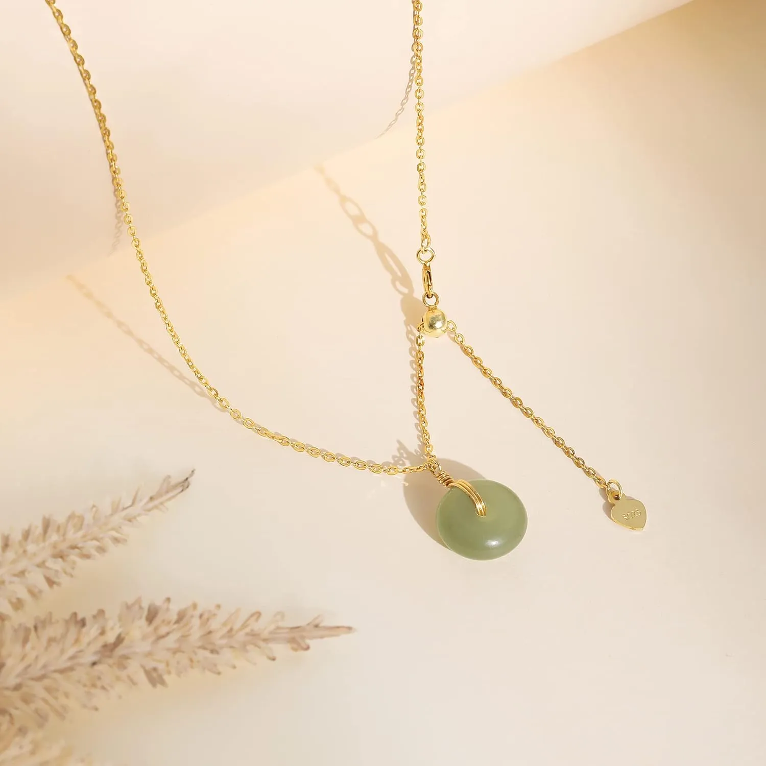 DAUMIER Jade Necklace 925 Sterling Silver 14K Gold Plated Jade Pendant Necklaces for Women Natural Green Hetian Jade Necklace Jewelry Gift for Women Girls