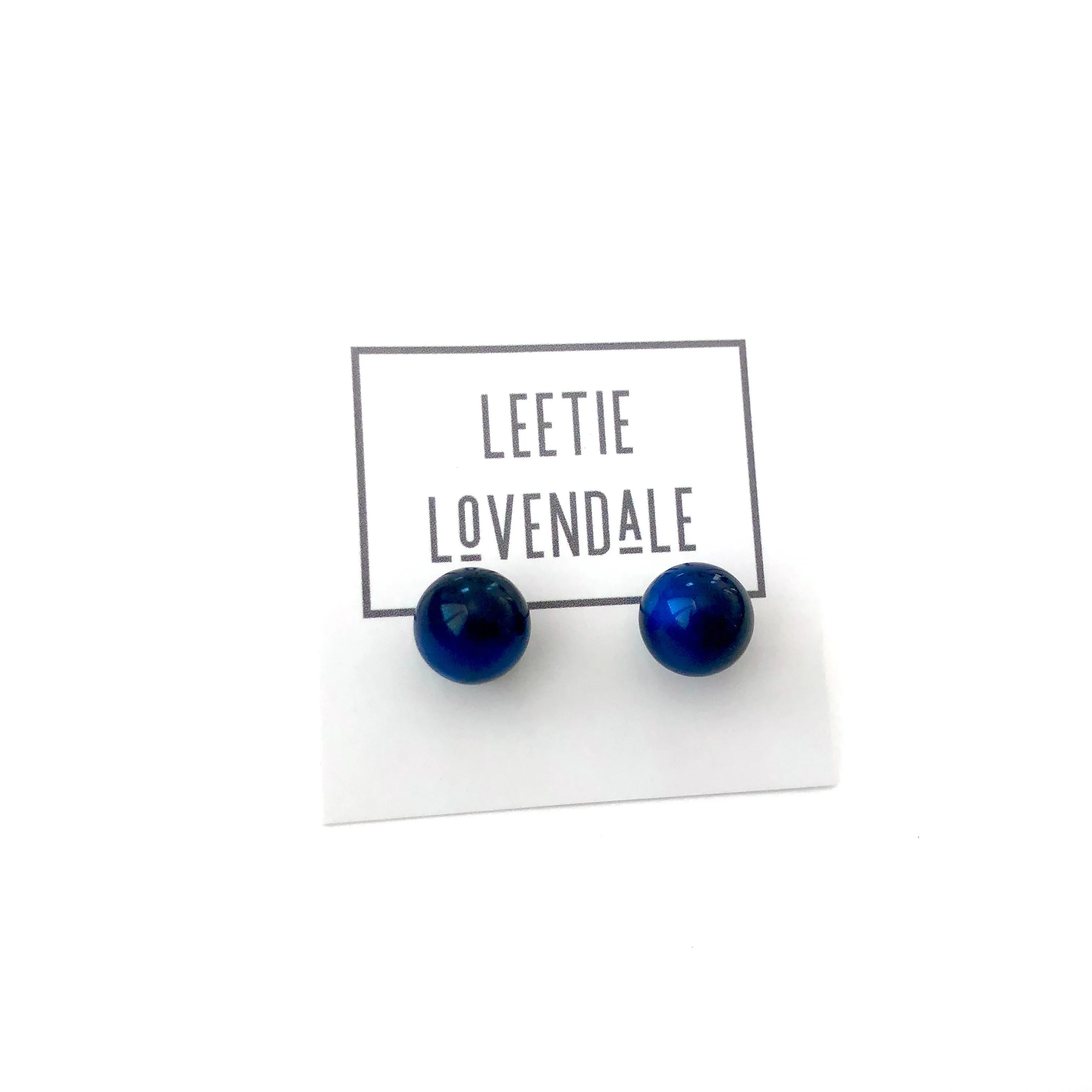 Deep Blue Moonglow Lucite Ball Stud Earrings