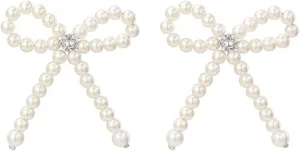 Delicate Bow Bracelet/Earrings/Necklace Imitation Pearls Beaded Accessory Bowknot Pendant Jewelry for Casual Outfits