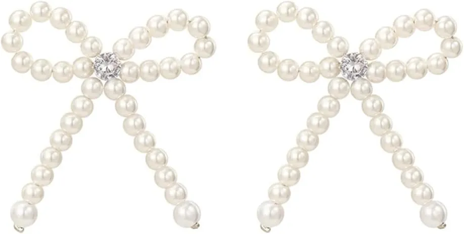 Delicate Bow Bracelet/Earrings/Necklace Imitation Pearls Beaded Accessory Bowknot Pendant Jewelry for Casual Outfits
