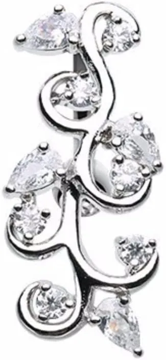 Delicate Crystal Vine Reverse Belly Button Ring