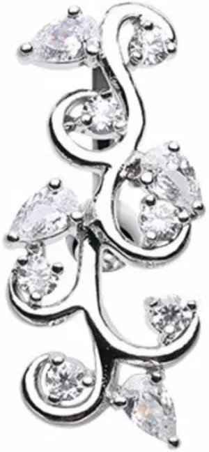 Delicate Crystal Vine Reverse Belly Button Ring