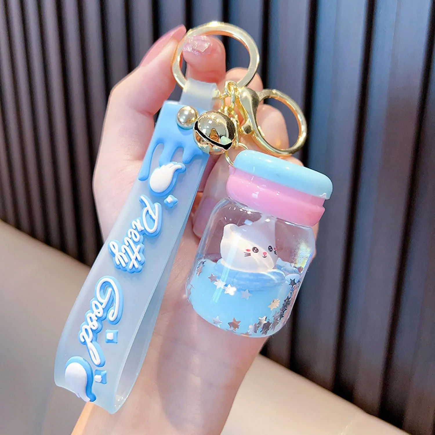 Delicate Cute Milk Tea Cup Key Ring Decoration, Liquid Quicksand Floating Cat Handbag Accessories