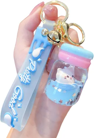 Delicate Cute Milk Tea Cup Key Ring Decoration, Liquid Quicksand Floating Cat Handbag Accessories