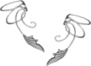 Delicate Leaf Curly Wave Ear Cuff Non-pierced Cartilage Wrap Earring Pair in Sterling Silver
