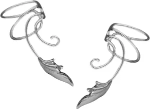 Delicate Leaf Wave Ear Cuff Non-pierced Cartilage Wrap Earring Clips Pair in Sterling Silver